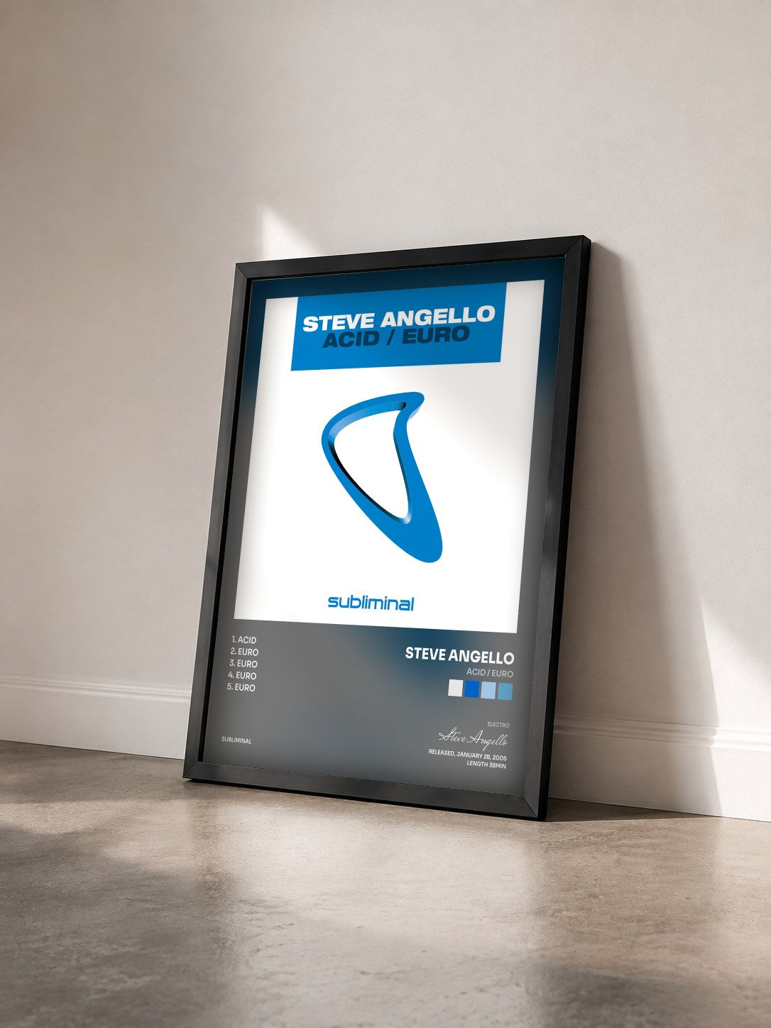 #noir Tableau de l'album Acid / Euro de Steve Angello vu de trois quarts, cadre noir
