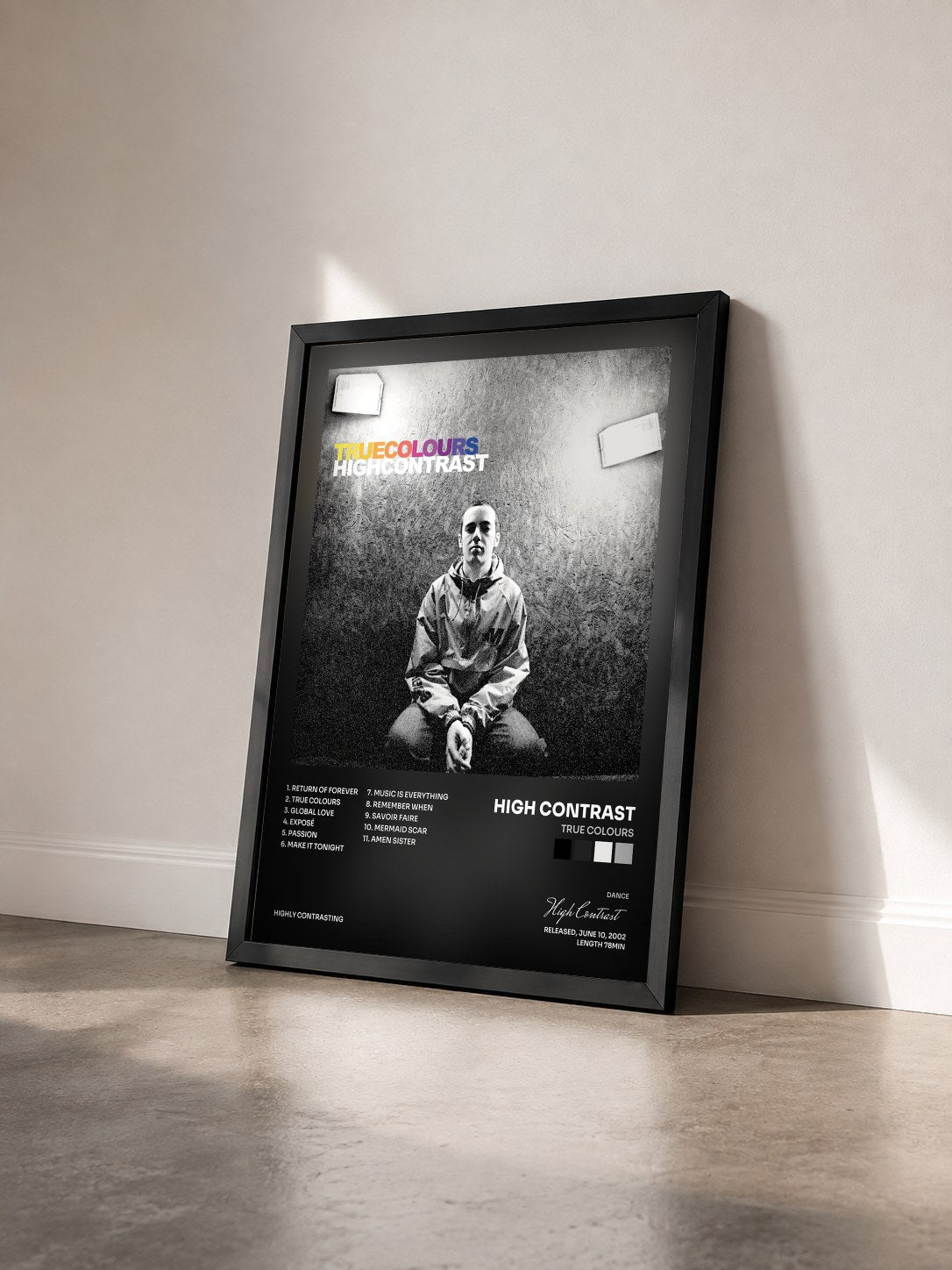 #noir Tableau de l'album True Colours de High Contrast vu de trois quarts, cadre noir