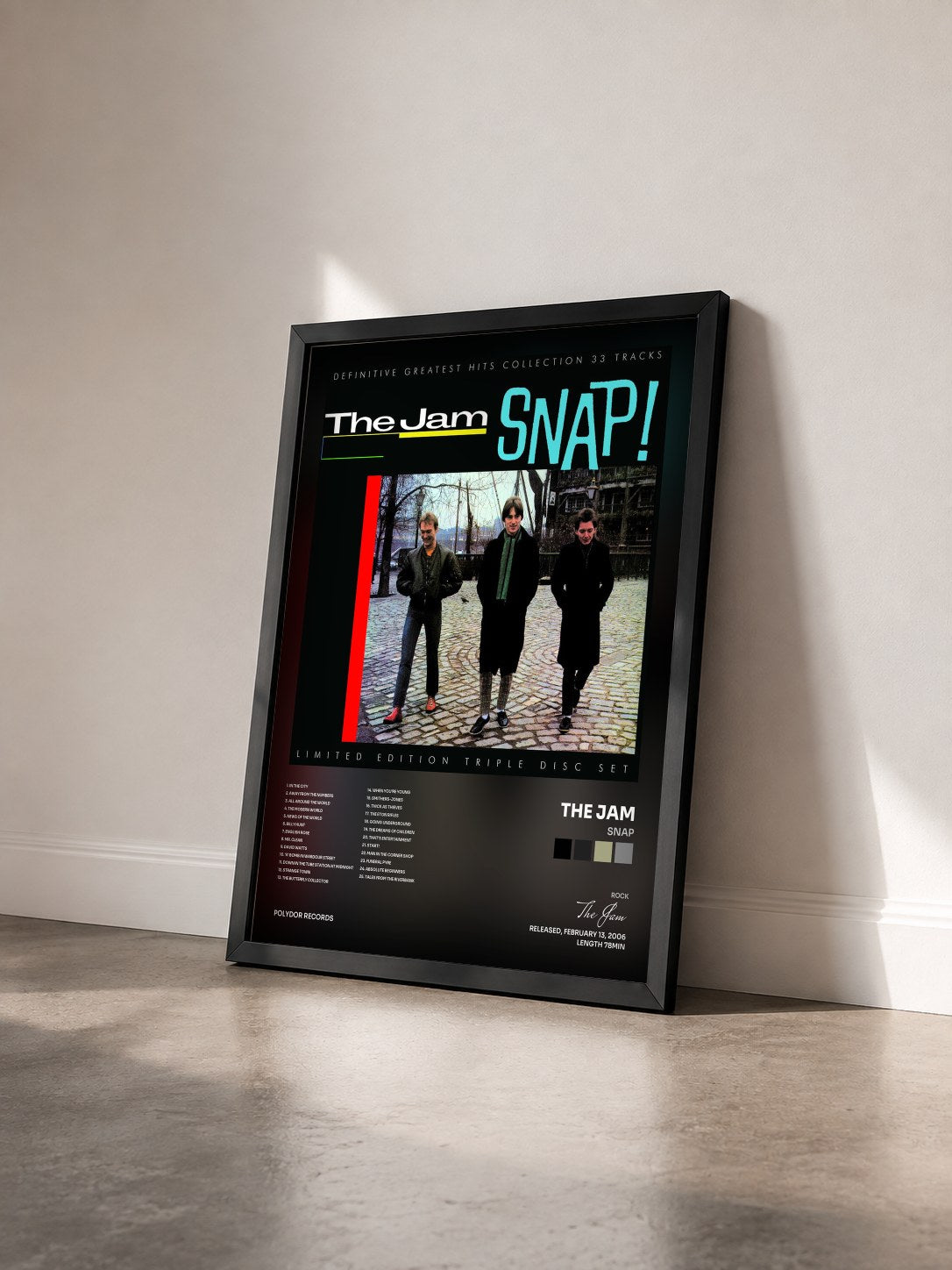#noir Tableau de l'album Snap de The Jam vu de trois quarts, cadre noir