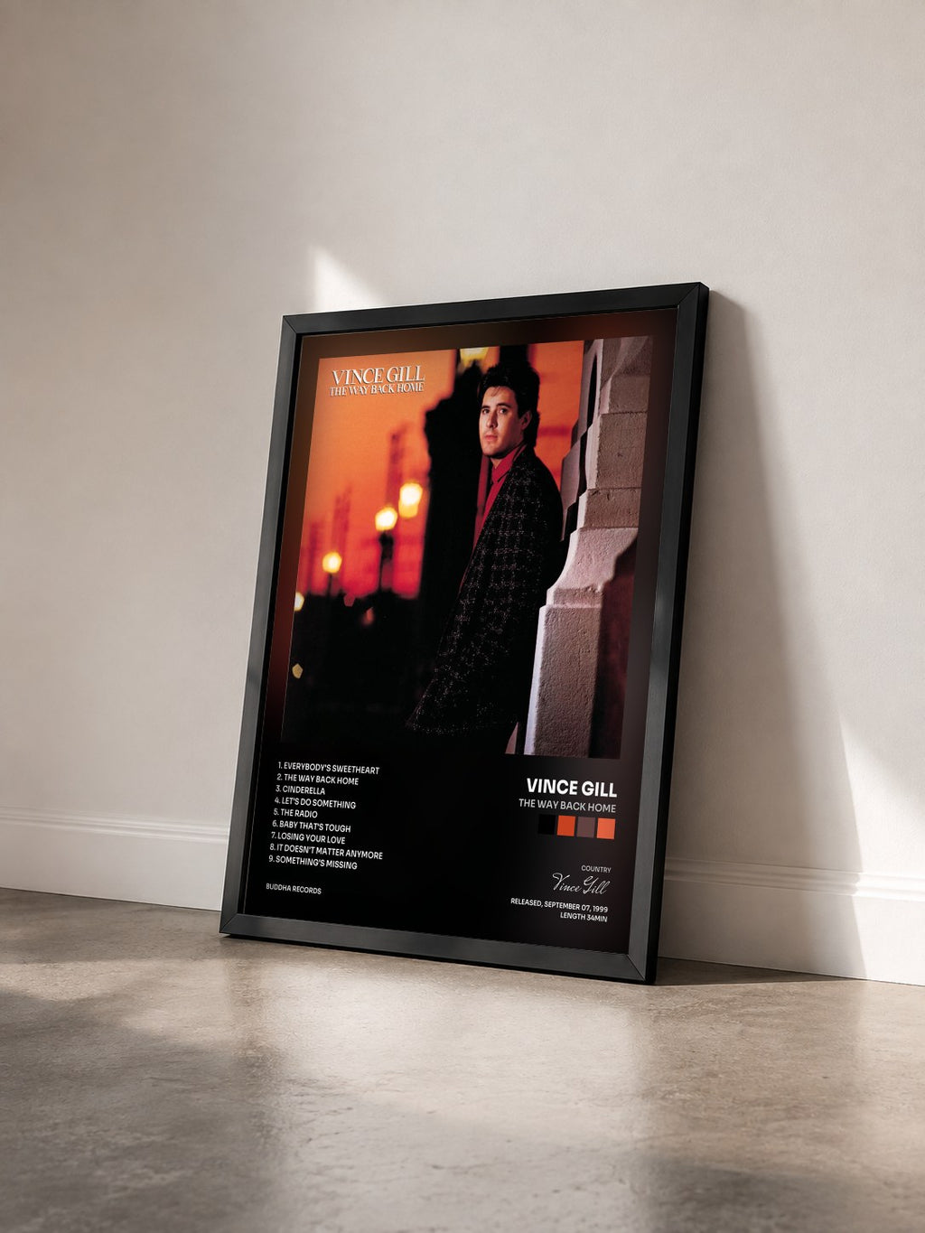 #noir Tableau de l'album The Way Back Home de Vince Gill vu de trois quarts, cadre noir