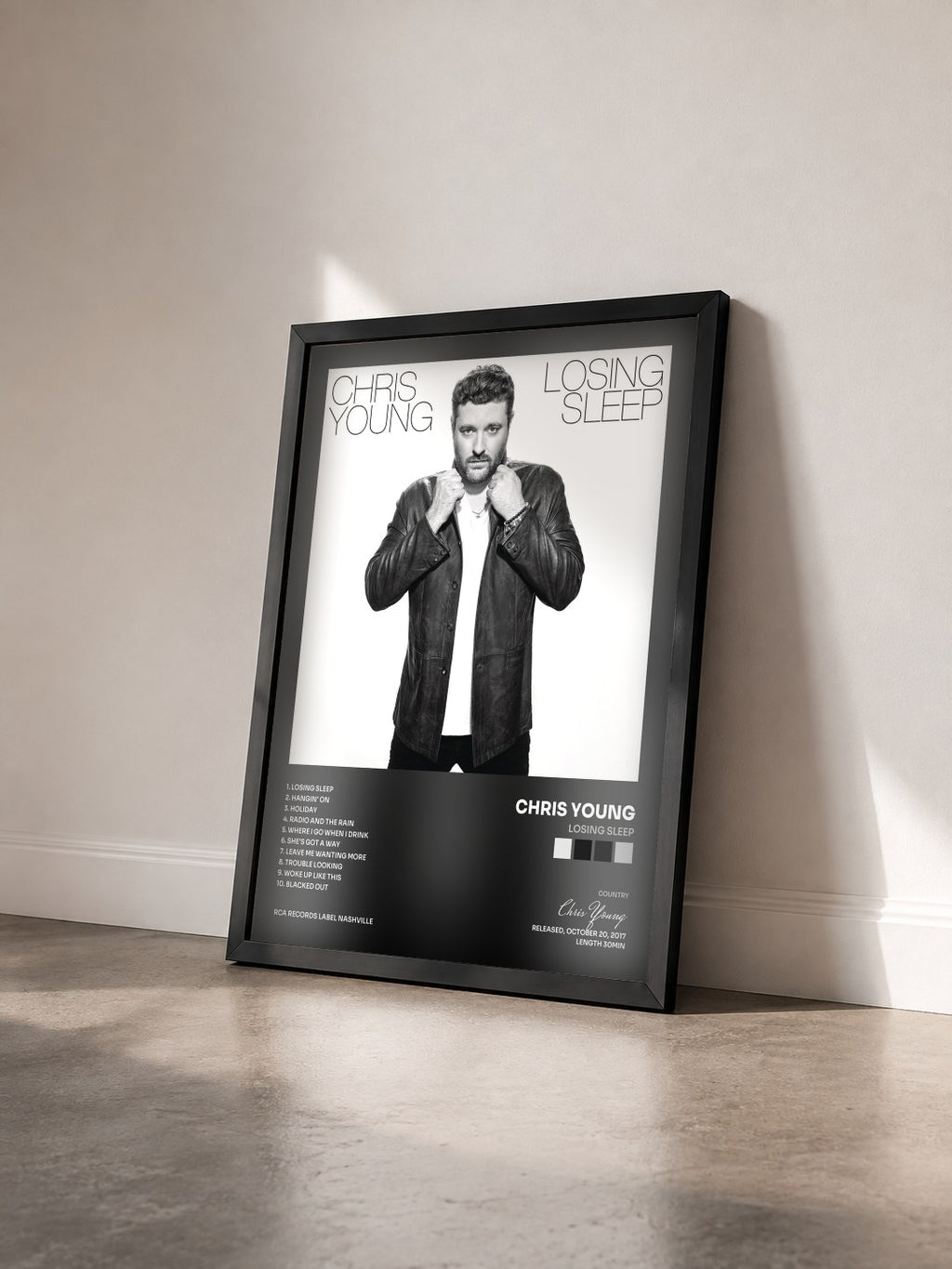 #noir Tableau de l'album Losing Sleep de Chris Young vu de trois quarts, cadre noir