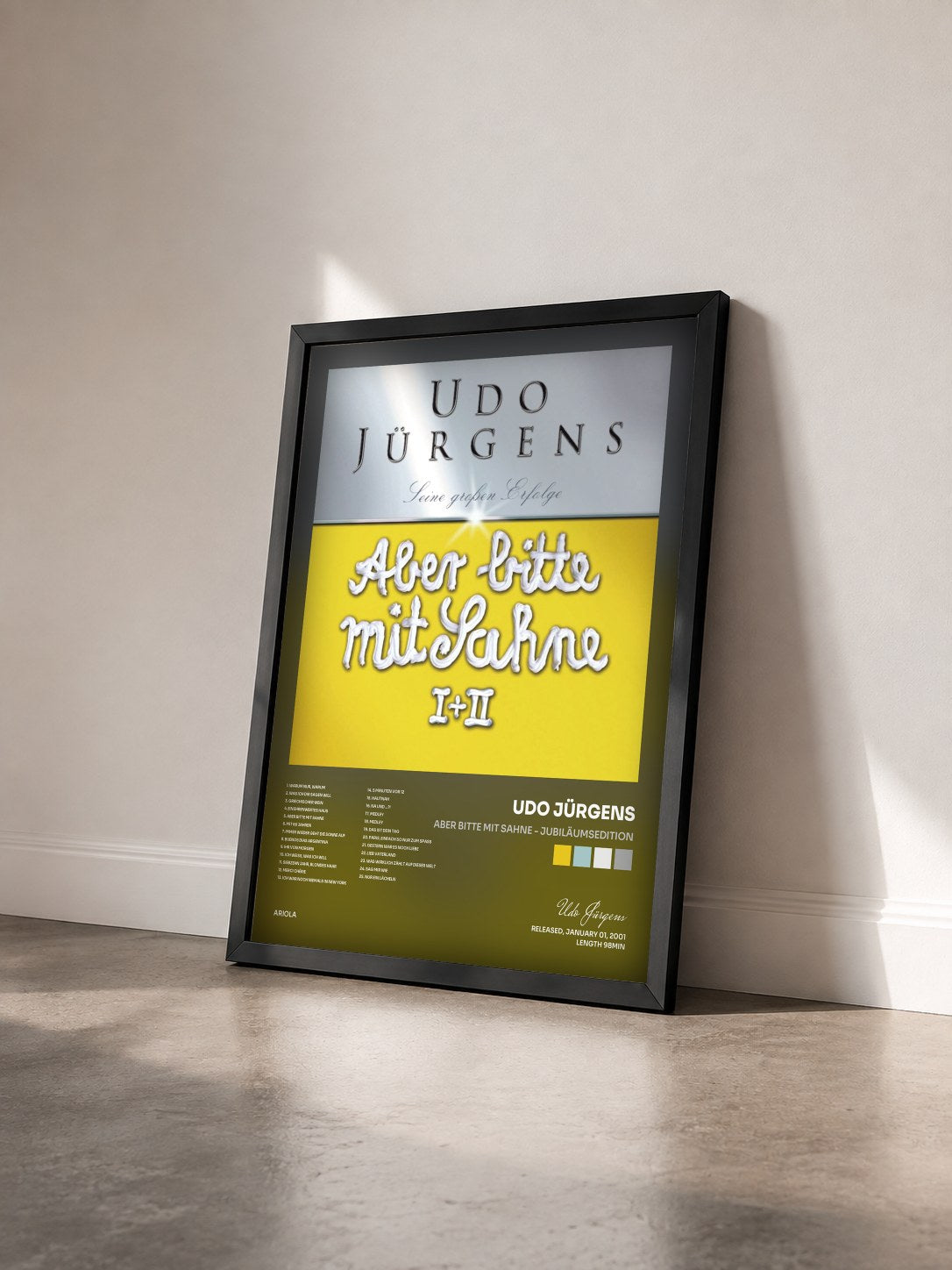 #noir Tableau de l'album Aber bitte mit Sahne - Jubiläumsedition de Udo Jürgens vu de trois quarts, cadre noir
