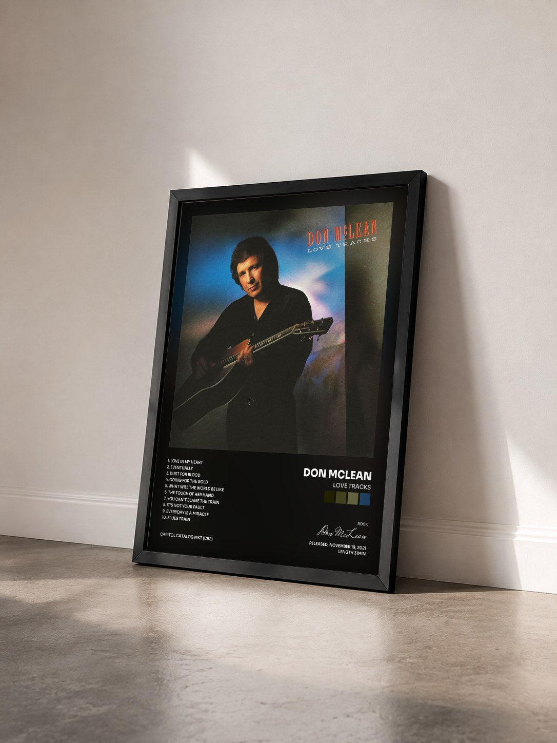 #noir Tableau de l'album Love Tracks de Don McLean vu de trois quarts, cadre noir