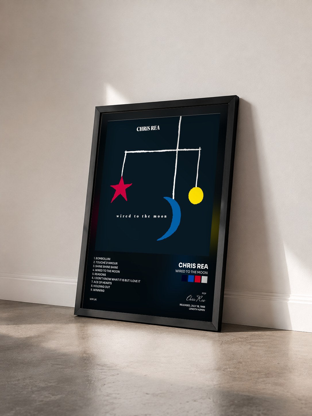 #noir Tableau de l'album Wired to the Moon de Chris Rea vu de trois quarts, cadre noir