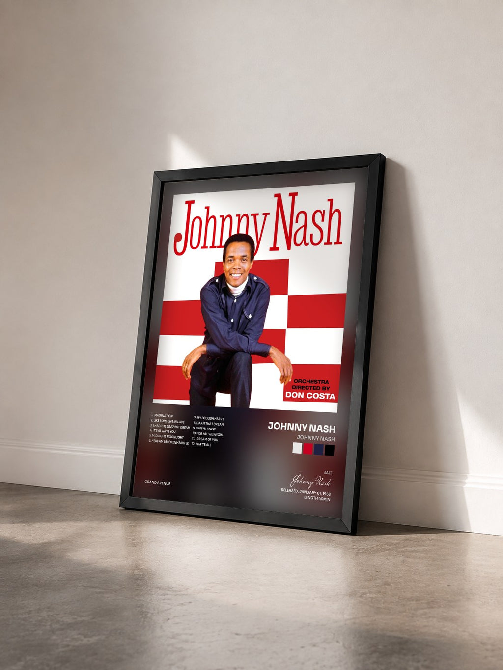 #noir Tableau de l'album Johnny Nash de Johnny Nash vu de trois quarts, cadre noir