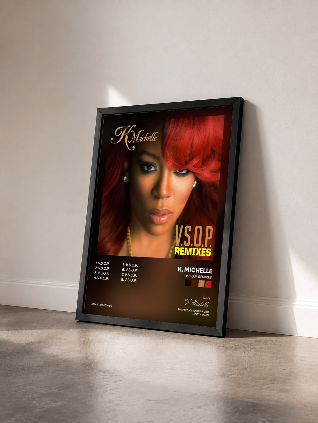 #noir Tableau de l'album V.S.O.P. Remixes de K. Michelle vu de trois quarts, cadre noir