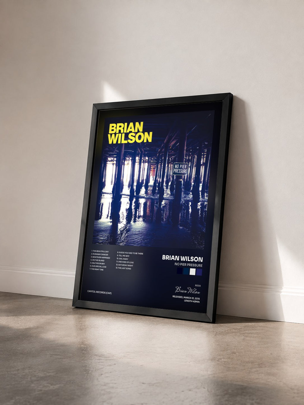 #noir Tableau de l'album No Pier Pressure de Brian Wilson vu de trois quarts, cadre noir