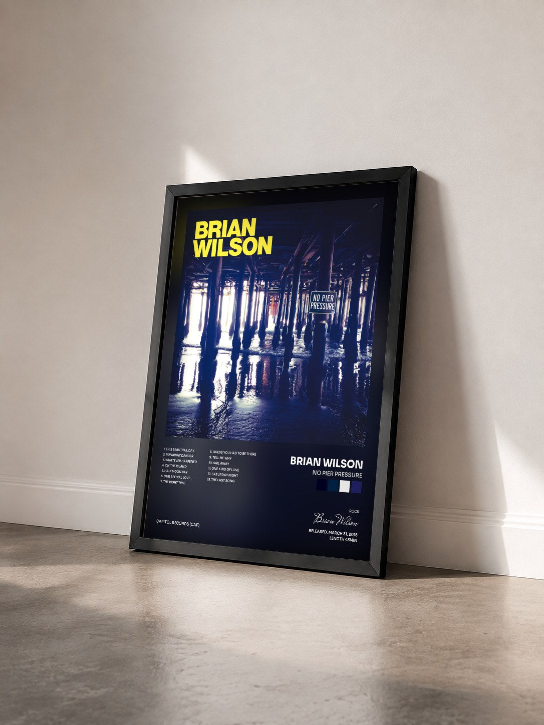 #noir Tableau de l'album No Pier Pressure de Brian Wilson vu de trois quarts, cadre noir