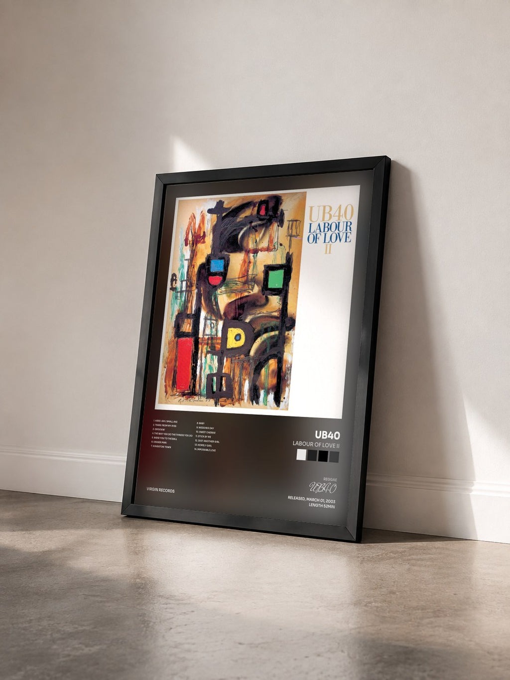 #noir Tableau de l'album Labour Of Love II de UB40 vu de trois quarts, cadre noir