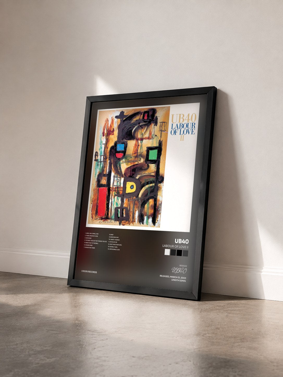 #noir Tableau de l'album Labour Of Love II de UB40 vu de trois quarts, cadre noir