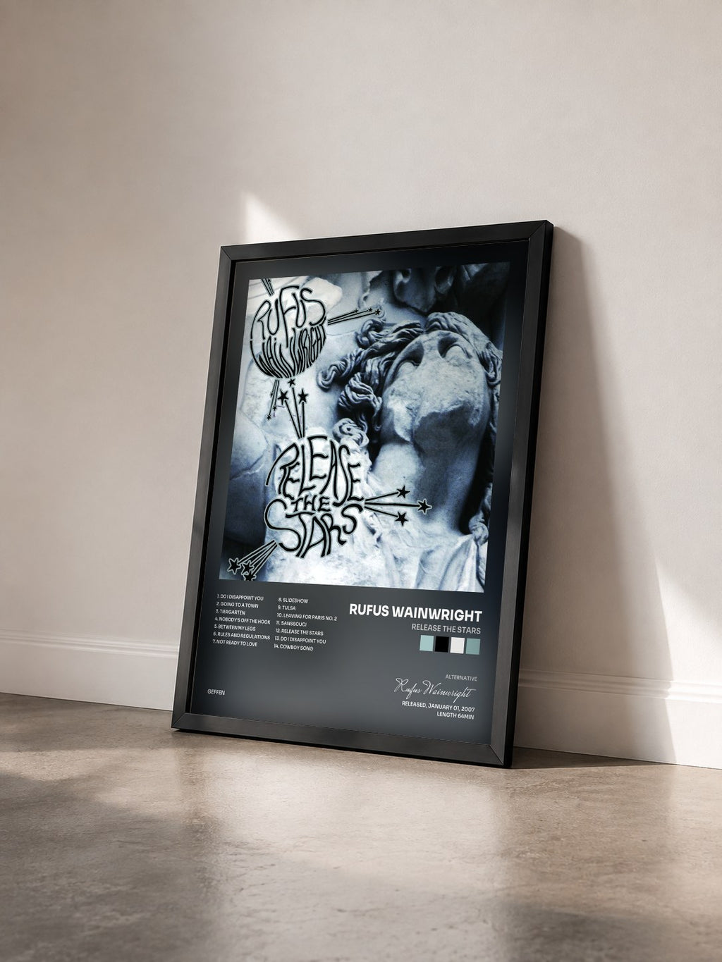 #noir Tableau de l'album Release The Stars de Rufus Wainwright vu de trois quarts, cadre noir