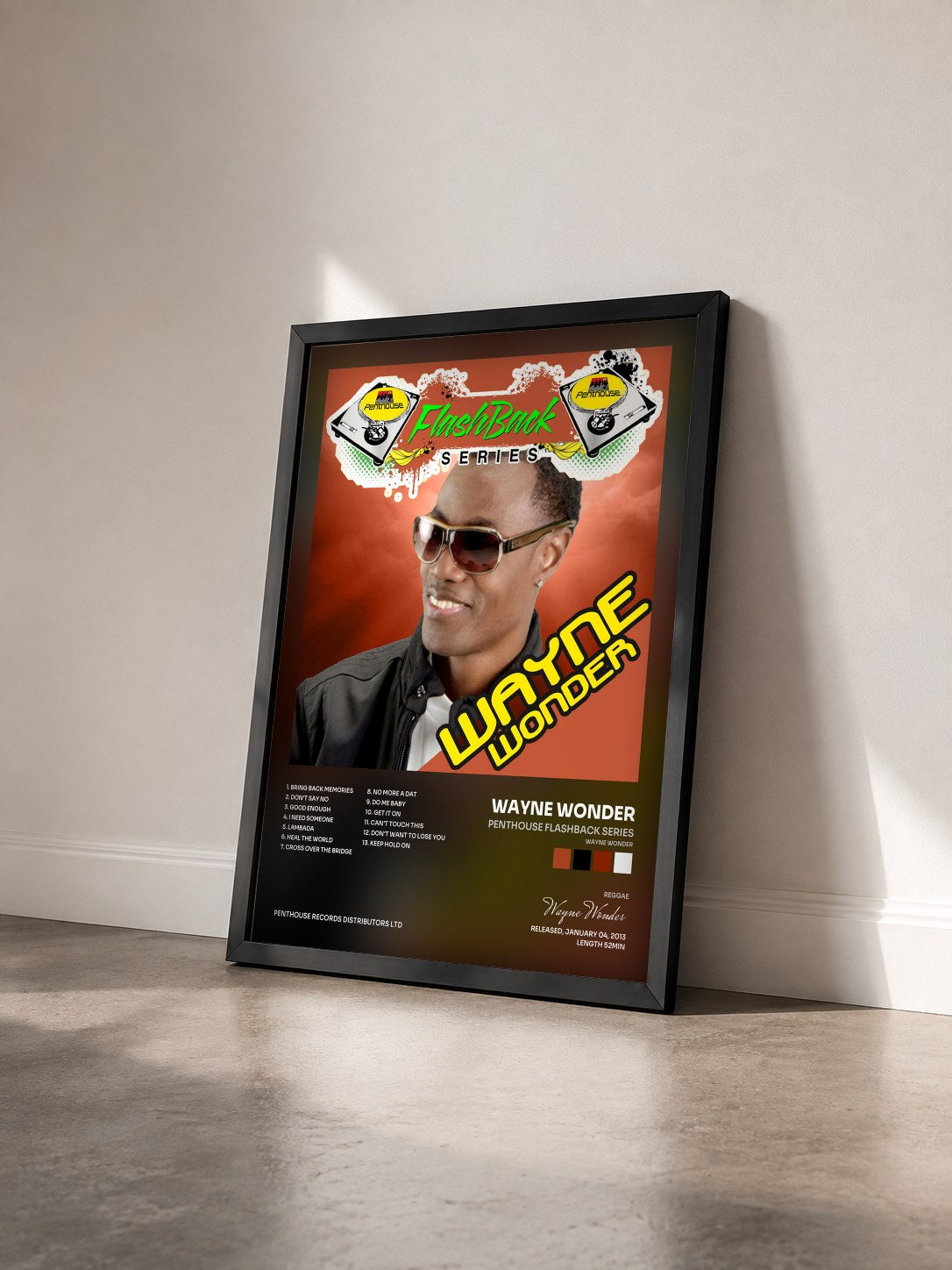 #noir Tableau de l'album Penthouse Flashback Series (Wayne Wonder) Vol. 1 de Wayne Wonder vu de trois quarts, cadre noir