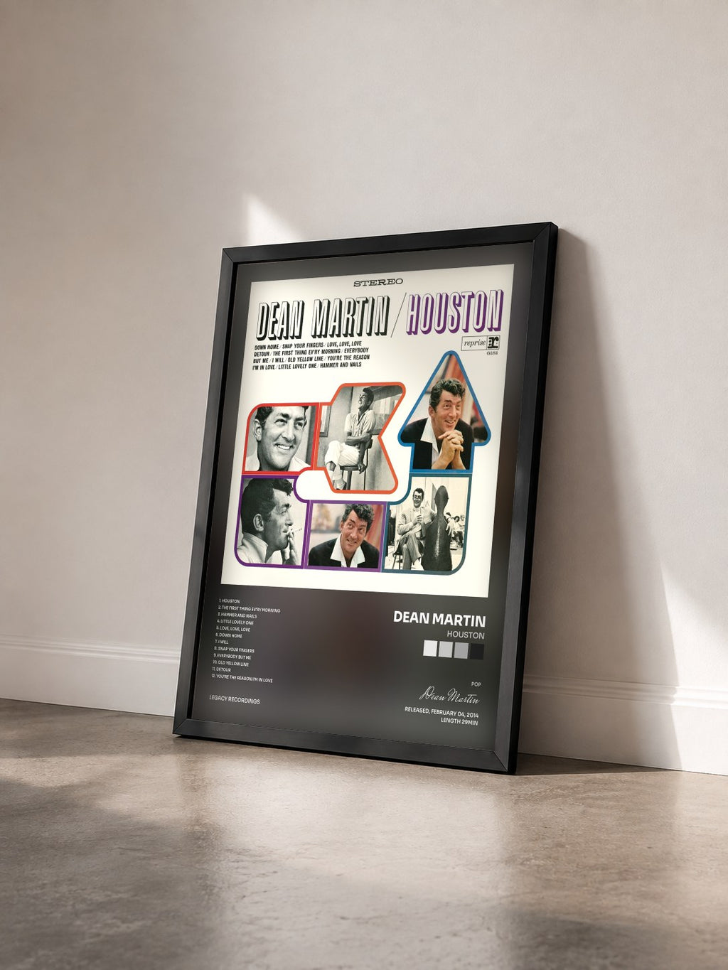 #noir Tableau de l'album Houston de Dean Martin vu de trois quarts, cadre noir