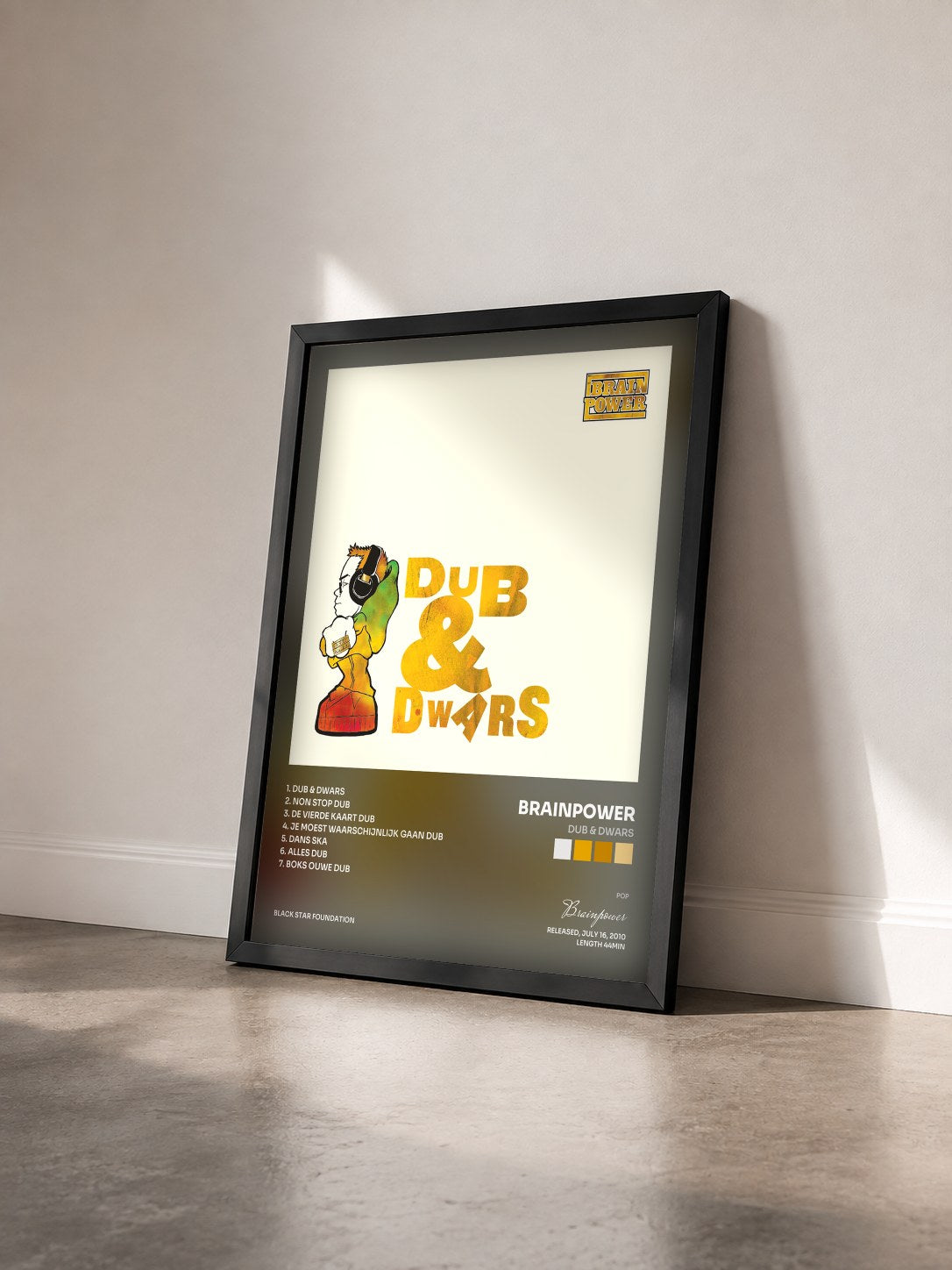 #noir Tableau de l'album Dub & Dwars de Brainpower vu de trois quarts, cadre noir