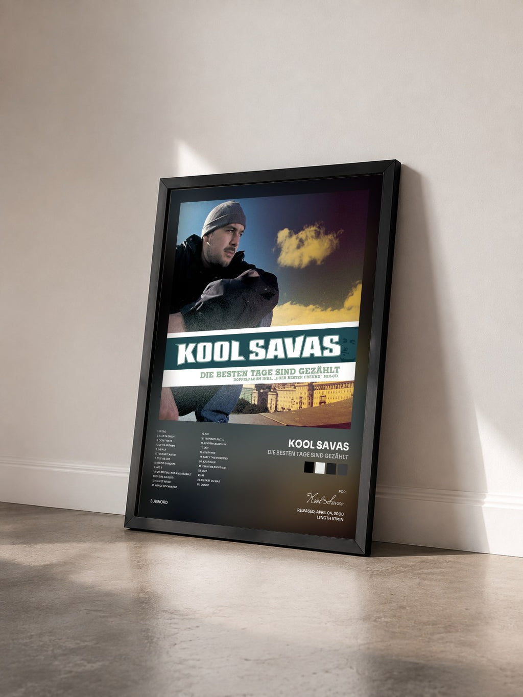 #noir Tableau de l'album Die besten Tage sind gezählt de Kool Savas vu de trois quarts, cadre noir