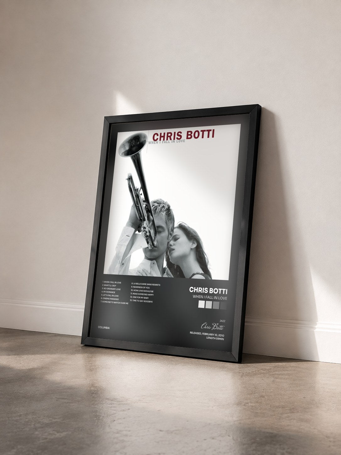 #noir Tableau de l'album When I Fall In Love de Chris Botti vu de trois quarts, cadre noir