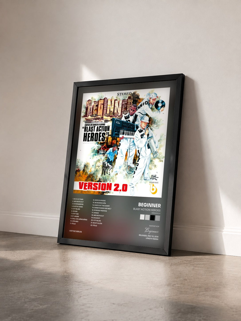 #noir Tableau de l'album Blast Action Heroes (Version 2.0) de Beginner vu de trois quarts, cadre noir