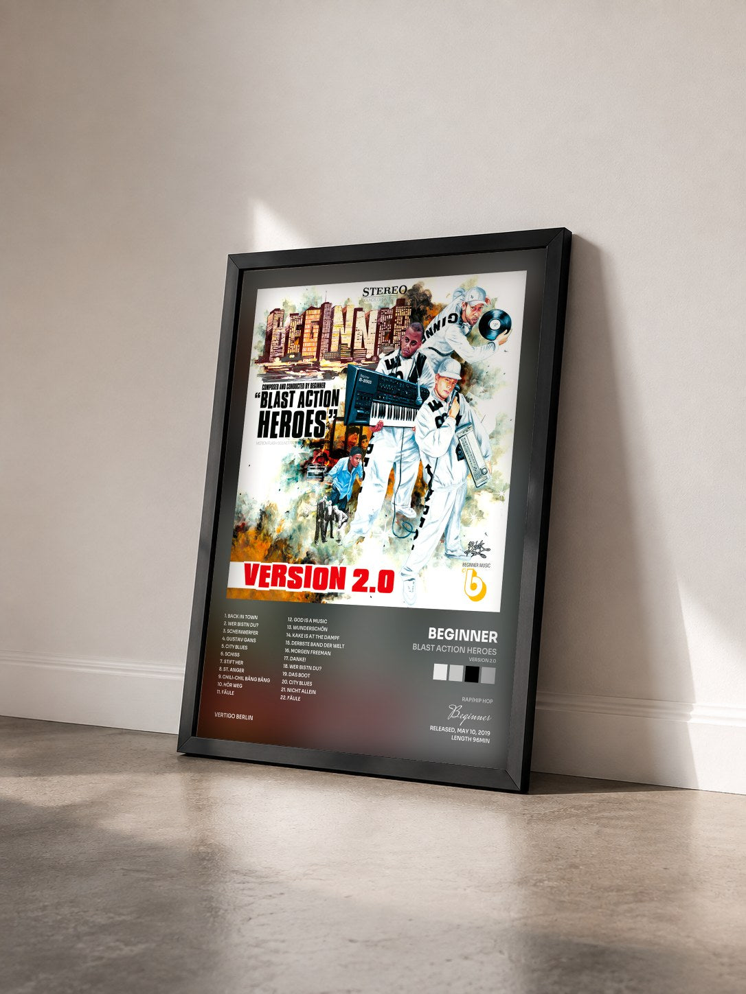 #noir Tableau de l'album Blast Action Heroes (Version 2.0) de Beginner vu de trois quarts, cadre noir