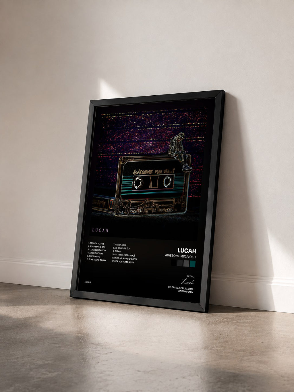 #noir Tableau de l'album Awesome Mix, Vol. 1 de Lucah vu de trois quarts, cadre noir