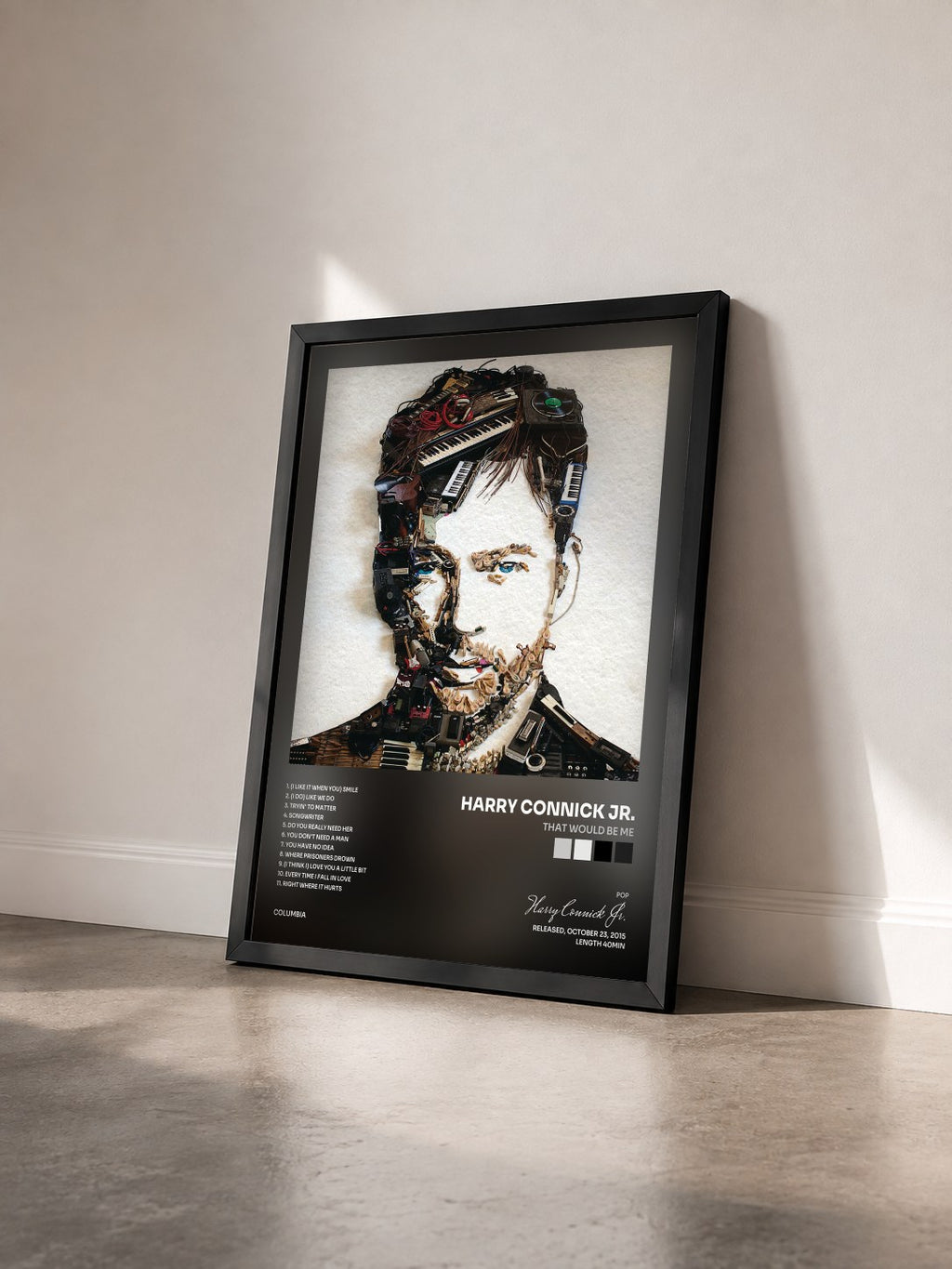 #noir Tableau de l'album That Would Be Me de Harry Connick Jr. vu de trois quarts, cadre noir