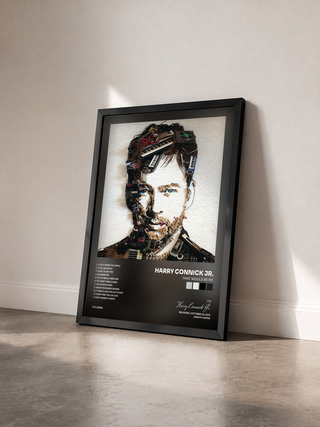#noir Tableau de l'album That Would Be Me de Harry Connick Jr. vu de trois quarts, cadre noir