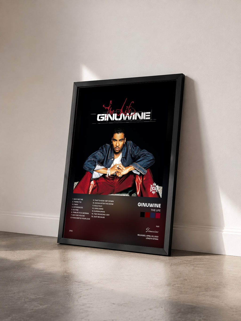 #noir Tableau de l'album The Life de Ginuwine vu de trois quarts, cadre noir