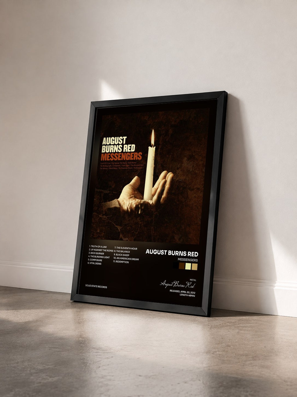 #noir Tableau de l'album Messengers de August Burns Red vu de trois quarts, cadre noir