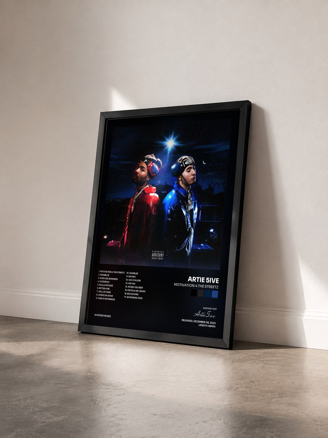 #noir Tableau de l'album MOTIVATION 4 THE STREETZ de Artie 5ive vu de trois quarts, cadre noir