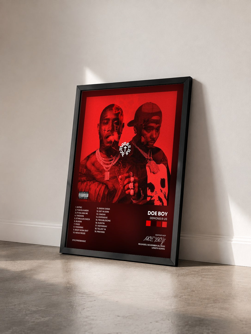 #noir Tableau de l'album Demons R Us de DOE BOY vu de trois quarts, cadre noir