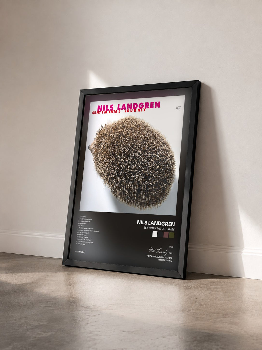 #noir Tableau de l'album Sentimental Journey de Nils Landgren vu de trois quarts, cadre noir