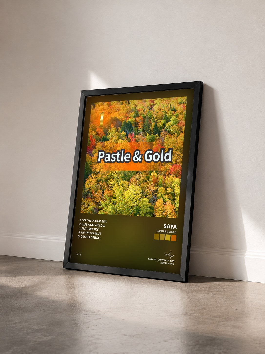 #noir Tableau de l'album Pastle & Gold de Saya vu de trois quarts, cadre noir