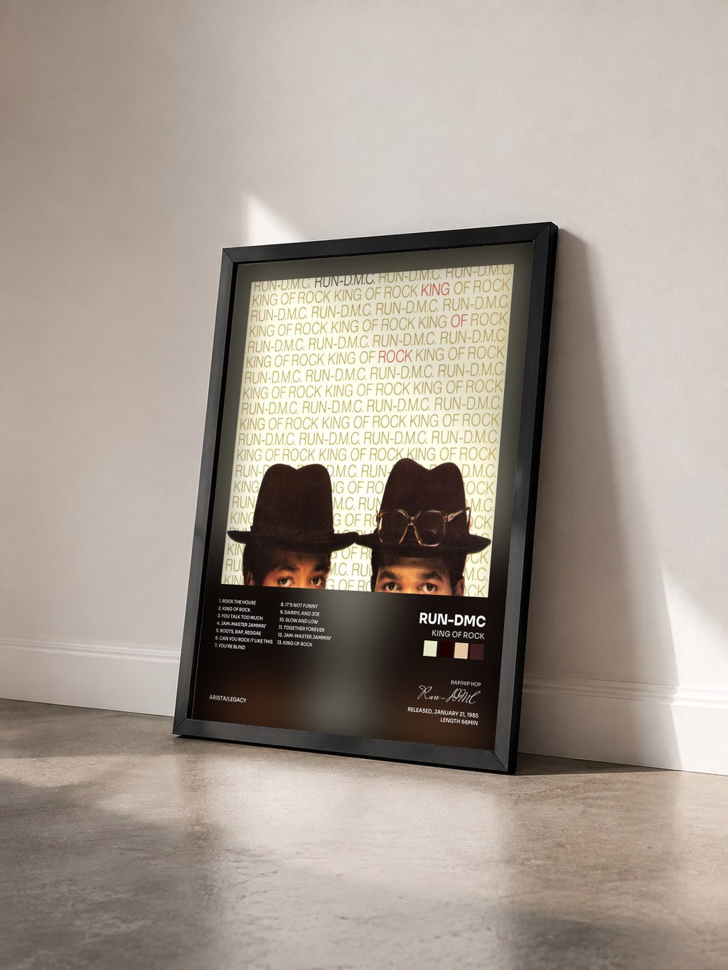 #noir Tableau de l'album King Of Rock de Run-DMC vu de trois quarts, cadre noir