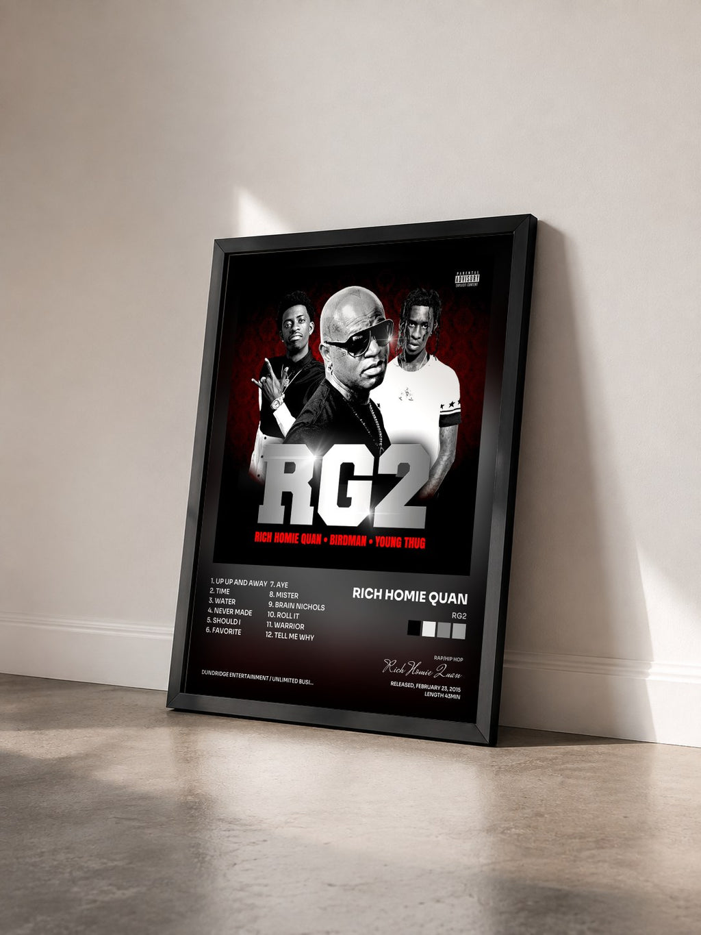 #noir Tableau de l'album RG2 de Rich Homie Quan vu de trois quarts, cadre noir