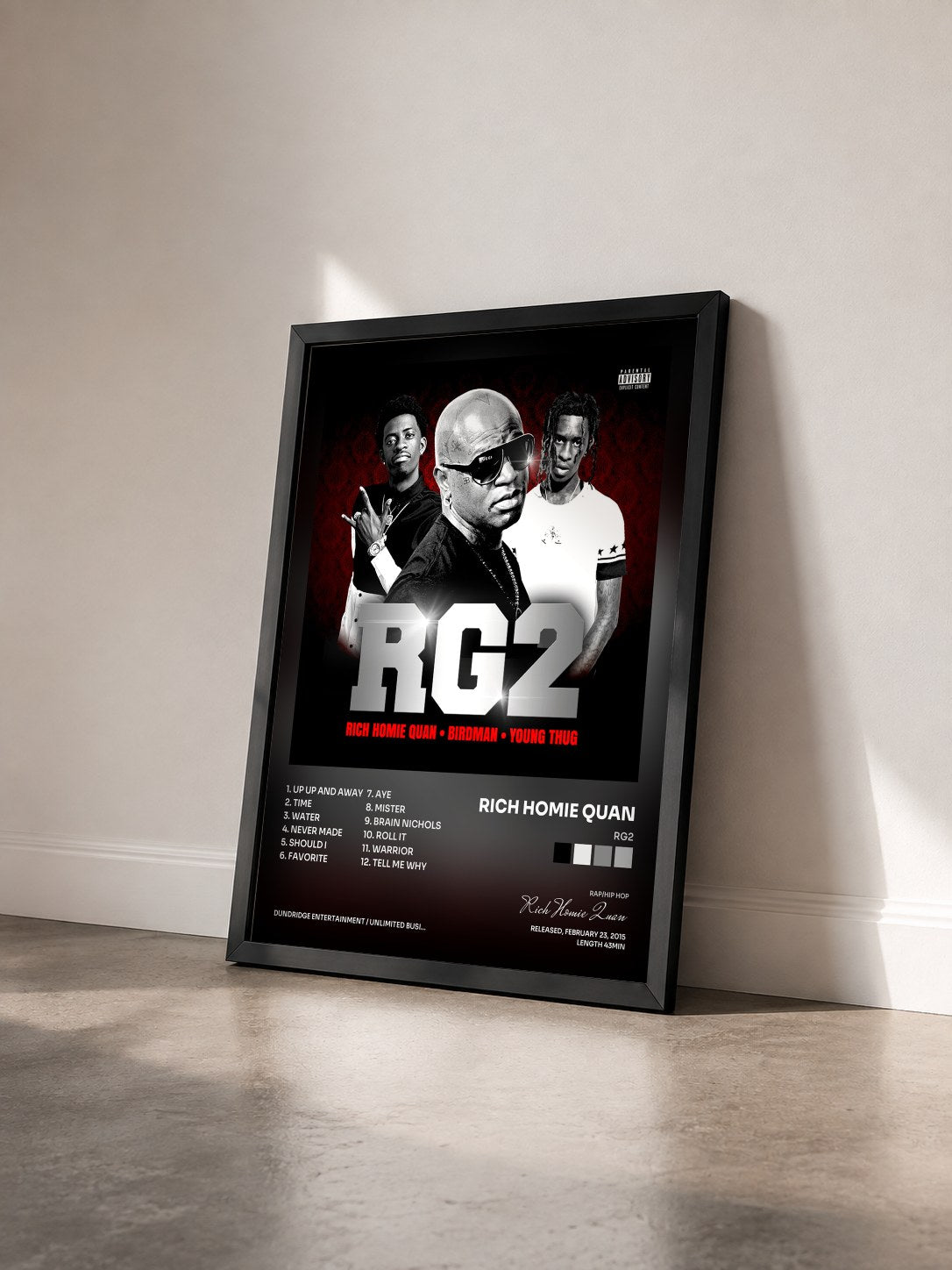 #noir Tableau de l'album RG2 de Rich Homie Quan vu de trois quarts, cadre noir