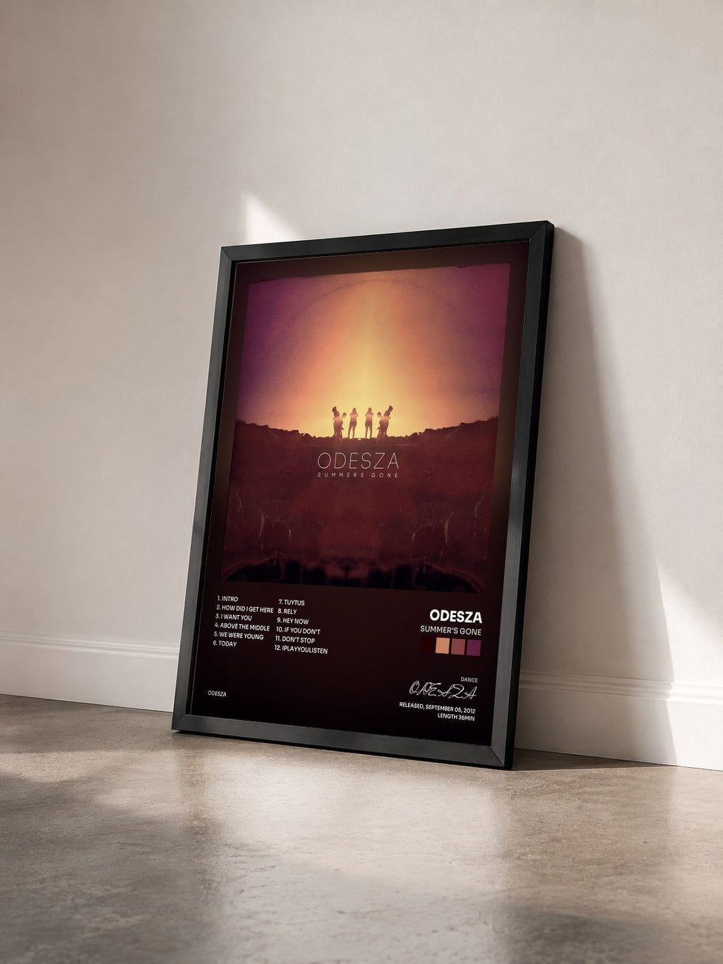 #noir Tableau de l'album Summer's Gone de ODESZA vu de trois quarts, cadre noir