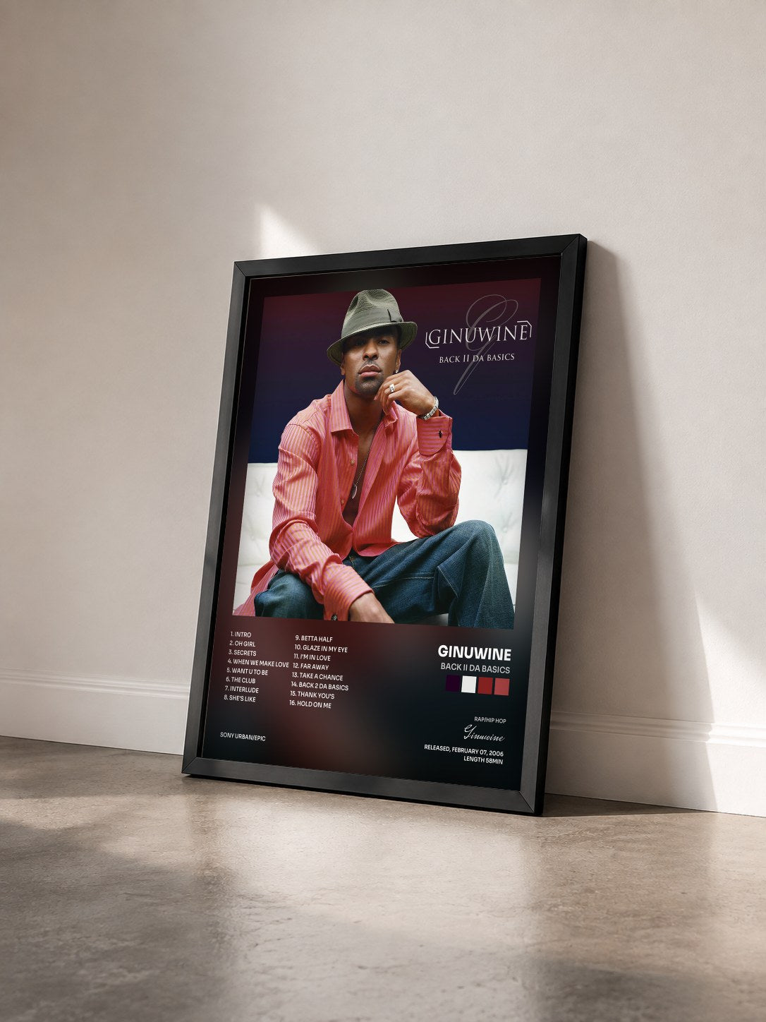 #noir Tableau de l'album Back II Da Basics de Ginuwine vu de trois quarts, cadre noir