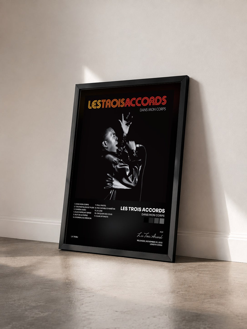 #noir Tableau de l'album Dans mon corps de Les Trois Accords vu de trois quarts, cadre noir