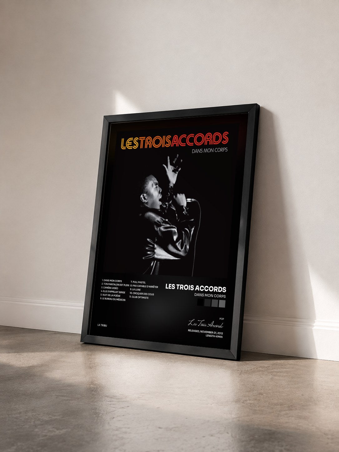 #noir Tableau de l'album Dans mon corps de Les Trois Accords vu de trois quarts, cadre noir