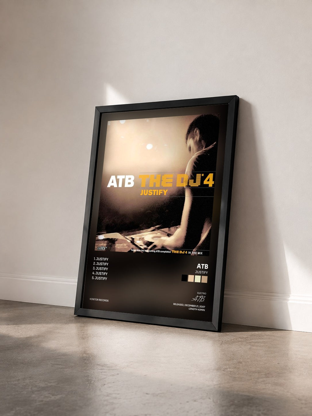 #noir Tableau de l'album Justify de ATB vu de trois quarts, cadre noir