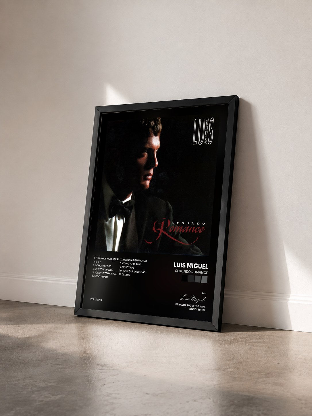#noir Tableau de l'album Segundo Romance de Luis Miguel vu de trois quarts, cadre noir