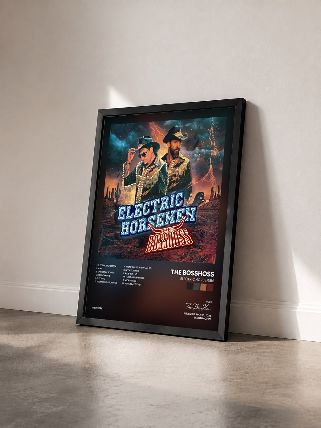 #noir Tableau de l'album Electric Horsemen de The BossHoss vu de trois quarts, cadre noir