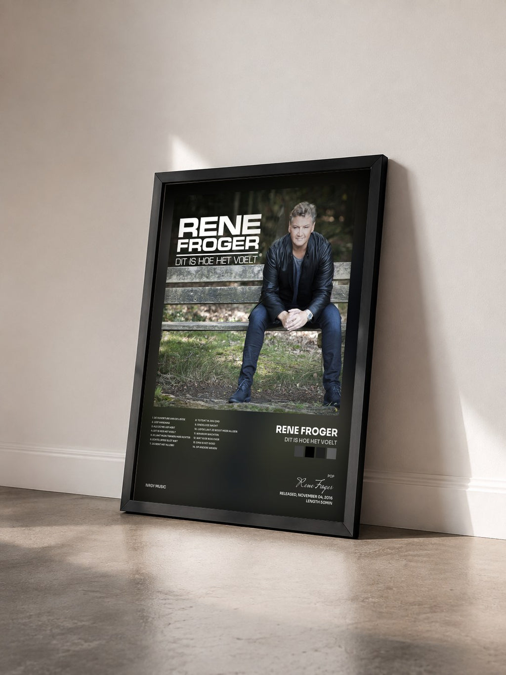 #noir Tableau de l'album Dit Is Hoe Het Voelt de Rene Froger vu de trois quarts, cadre noir