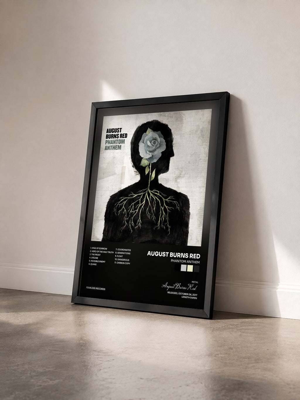 #noir Tableau de l'album Phantom Anthem de August Burns Red vu de trois quarts, cadre noir