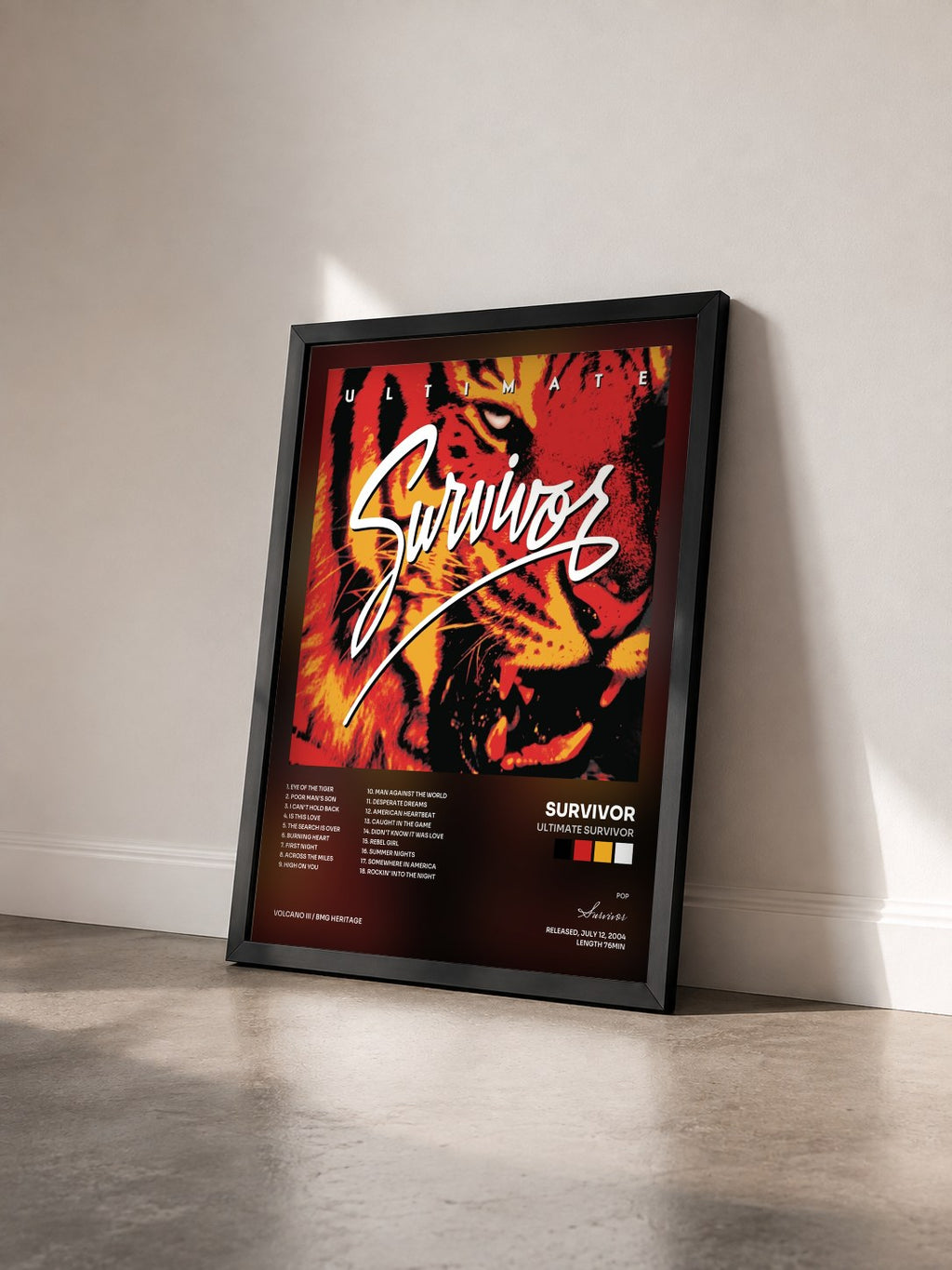 #noir Tableau de l'album Ultimate Survivor de Survivor vu de trois quarts, cadre noir