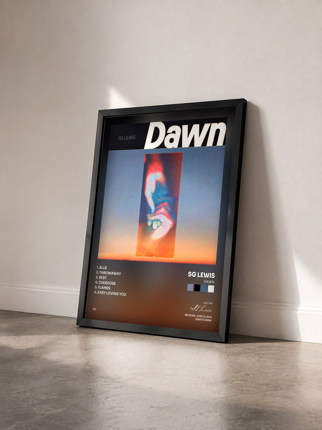 #noir Tableau de l'album Dawn de SG Lewis vu de trois quarts, cadre noir