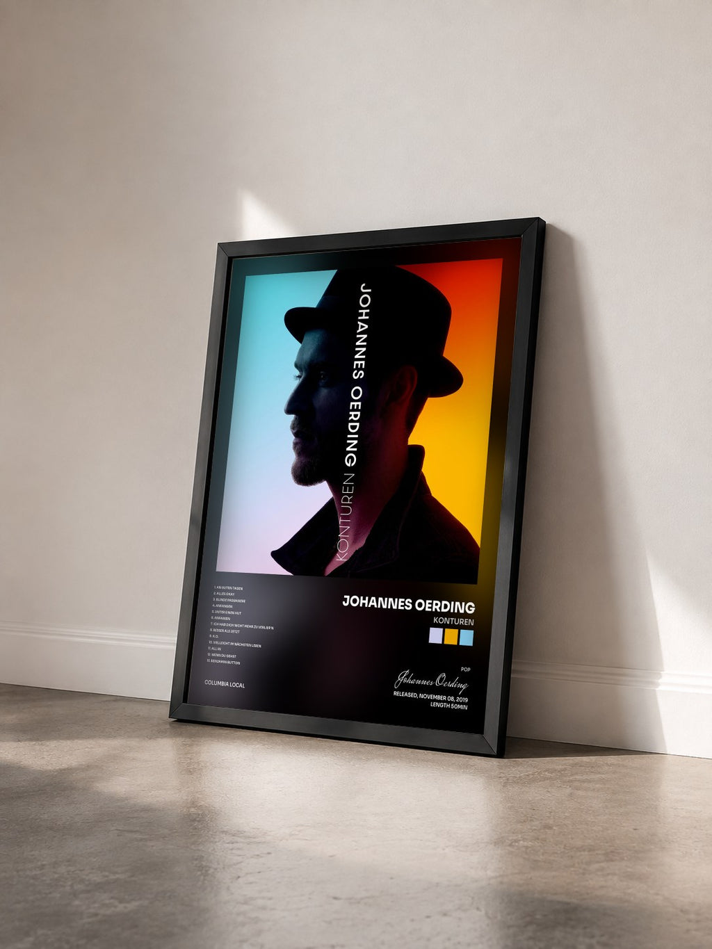 #noir Tableau de l'album Konturen de Johannes Oerding vu de trois quarts, cadre noir