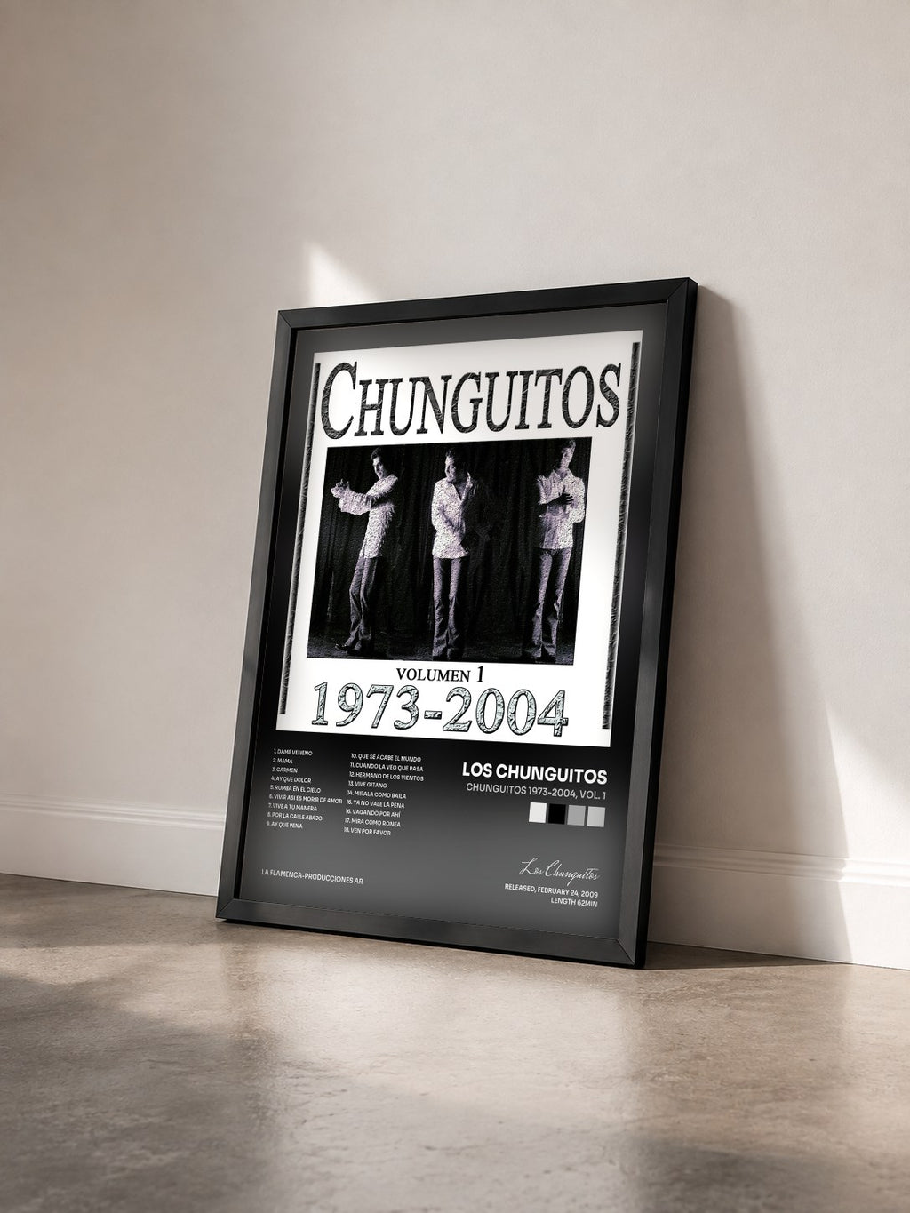 #noir Tableau de l'album Chunguitos 1973-2004, Vol. 1 de Los Chunguitos vu de trois quarts, cadre noir