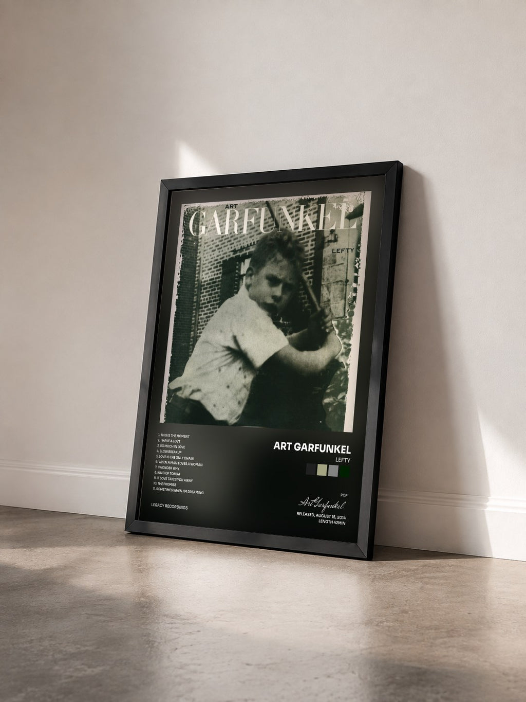 #noir Tableau de l'album Lefty de Art Garfunkel vu de trois quarts, cadre noir