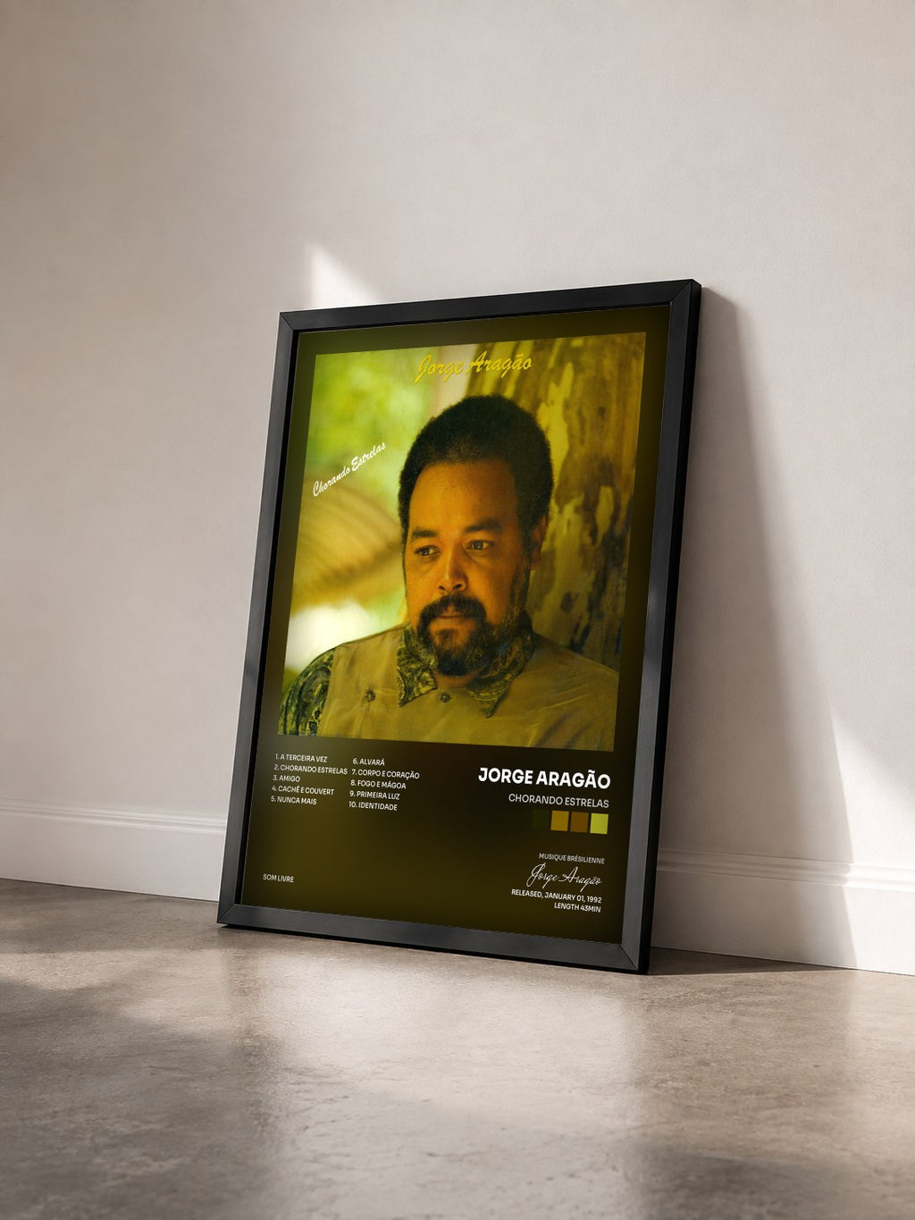 #noir Tableau de l'album Chorando Estrelas de Jorge Aragão vu de trois quarts, cadre noir