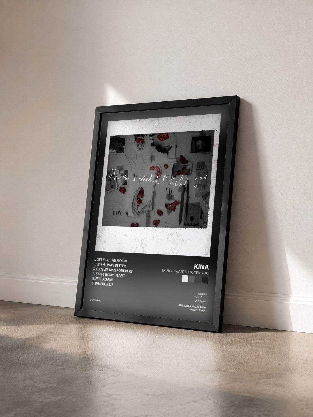 #noir Tableau de l'album Things I Wanted To Tell You de Kina vu de trois quarts, cadre noir